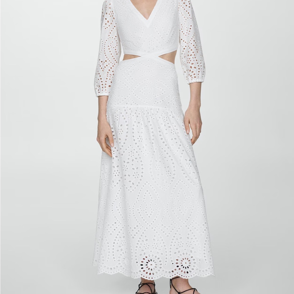 Mango Embroidered dress with slits Size USA 8